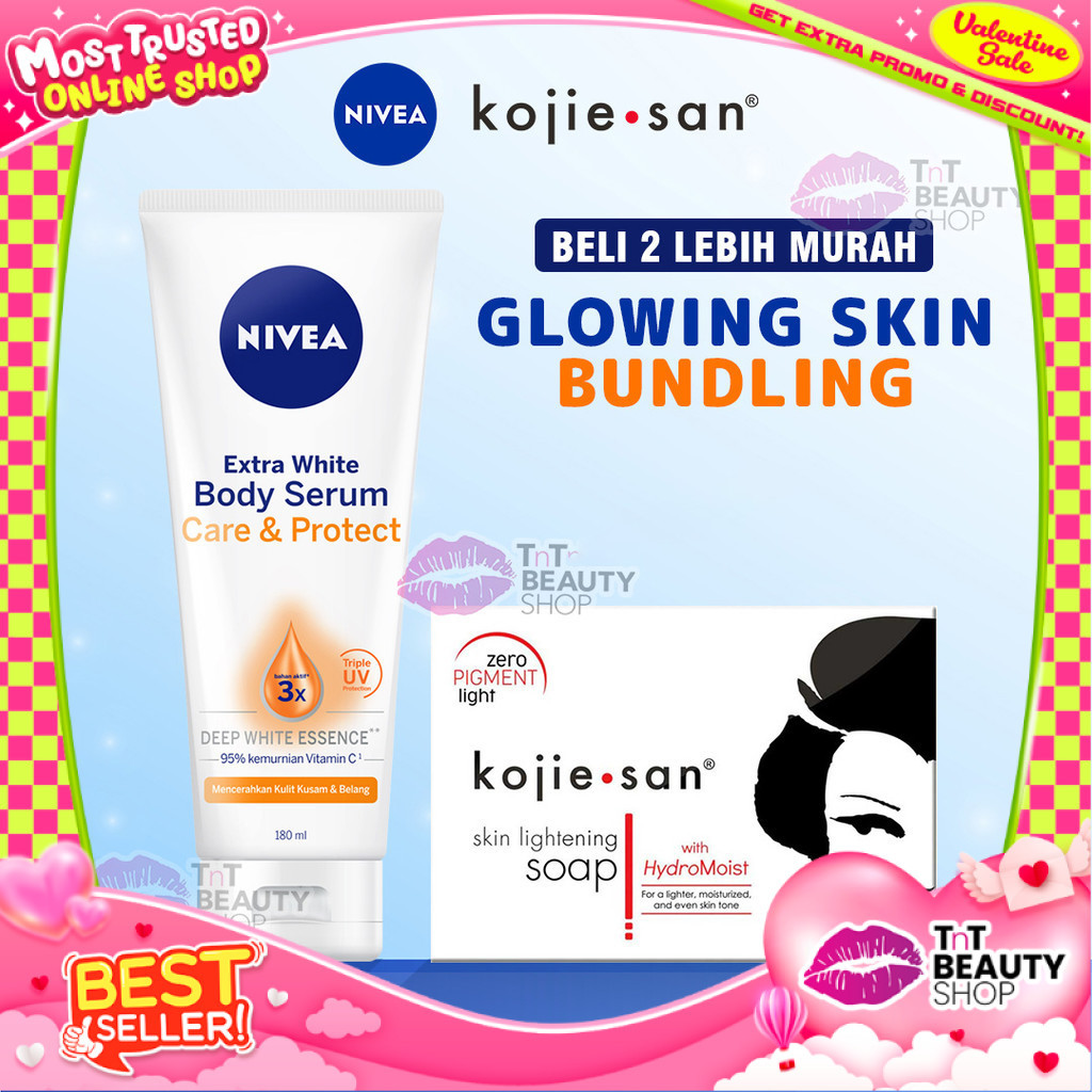 [BUNDLING] NIVEA Body Serum Extra White Care & Protect 180ML | Kojie San Skin Lightening Soap 135gr 