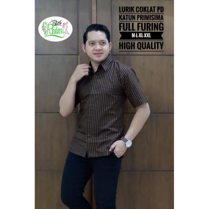LURIK COKLAT kemeja pria full furing batik solo premium dan modern harga grosir Lurik