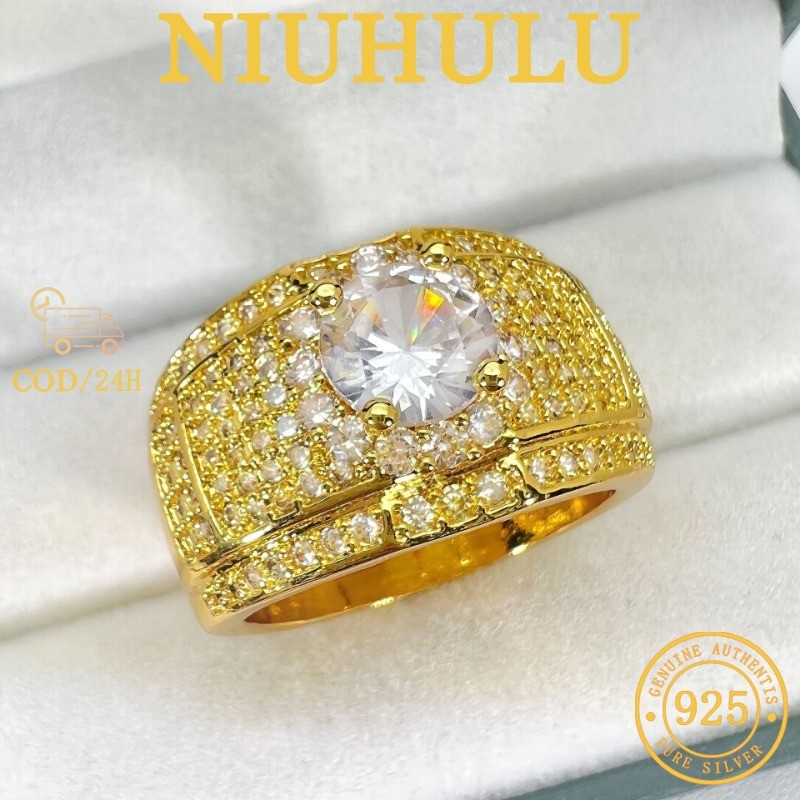 Cincin Pria Mewah 2 Karat Cincin Emas Mewah Eropa Dan Amerika 18k