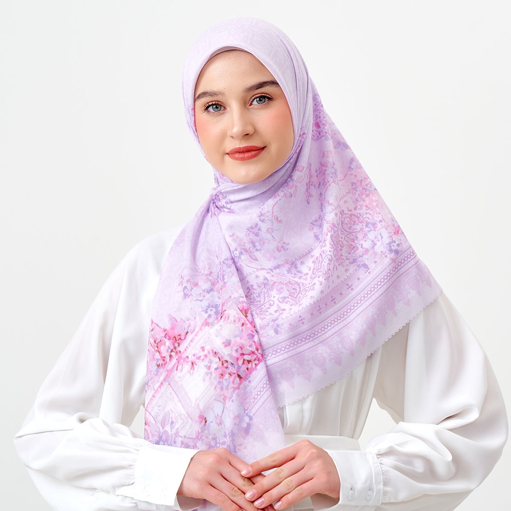 Nawasana Scarf Kerudung Hijab Segi Empat Print Motif Voal Atala in Lilac Ungu