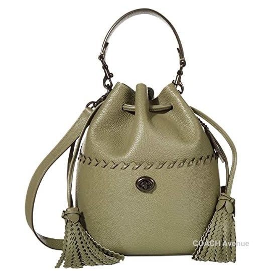 VS Tas Coach *651* Lora. Bucket Bag With Whipstitch Detail Leather Green Vvs