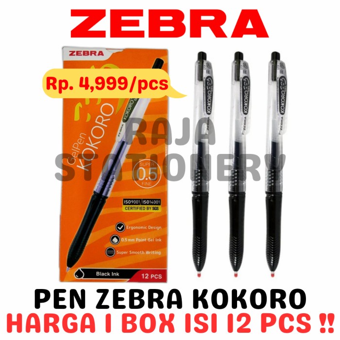 

[Ready] ZEBRA KOKORO GEL PEN 0.5 BLACK BLUE PULPEN GEL KOKORO ZEBRA [12PCS] - BLACK