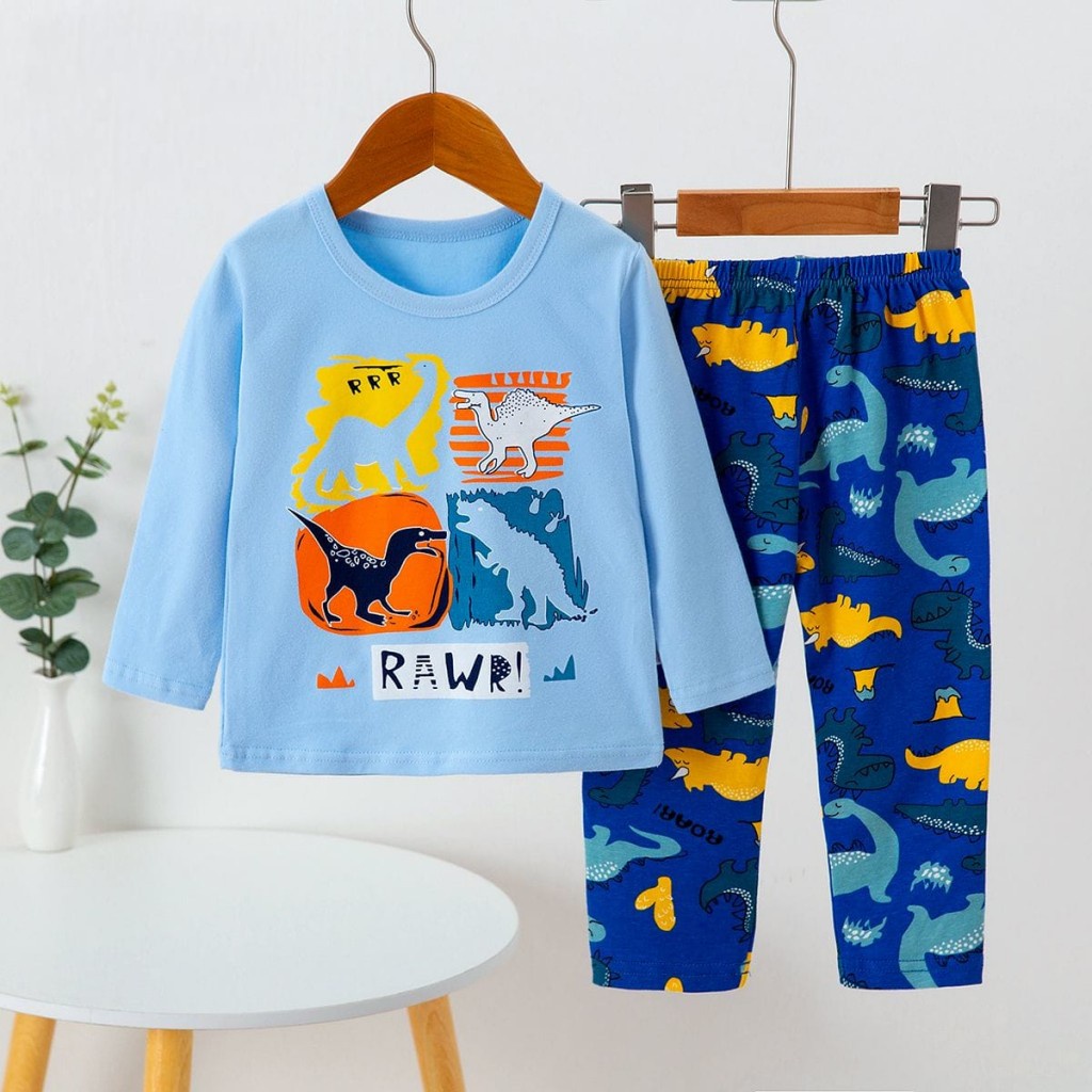 Baju Tidur Import Setelan Hp/Piyama Import Anak DINO PUZZLE PP