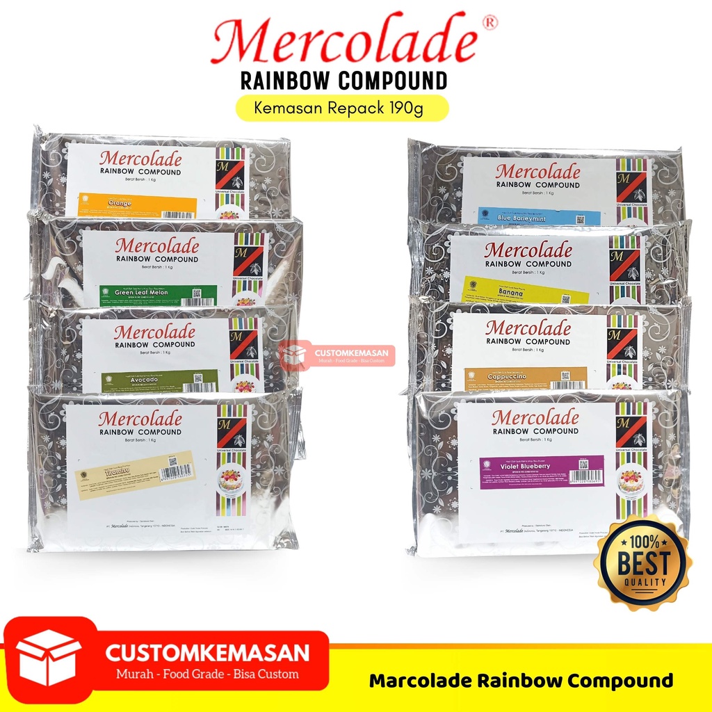 

Mercolade Rainbow Compound Repack / Cokelat Batang Marcolade Kemasan Repack / Cokelat Batang Warna Warni / Cokelat Batang Rainbow