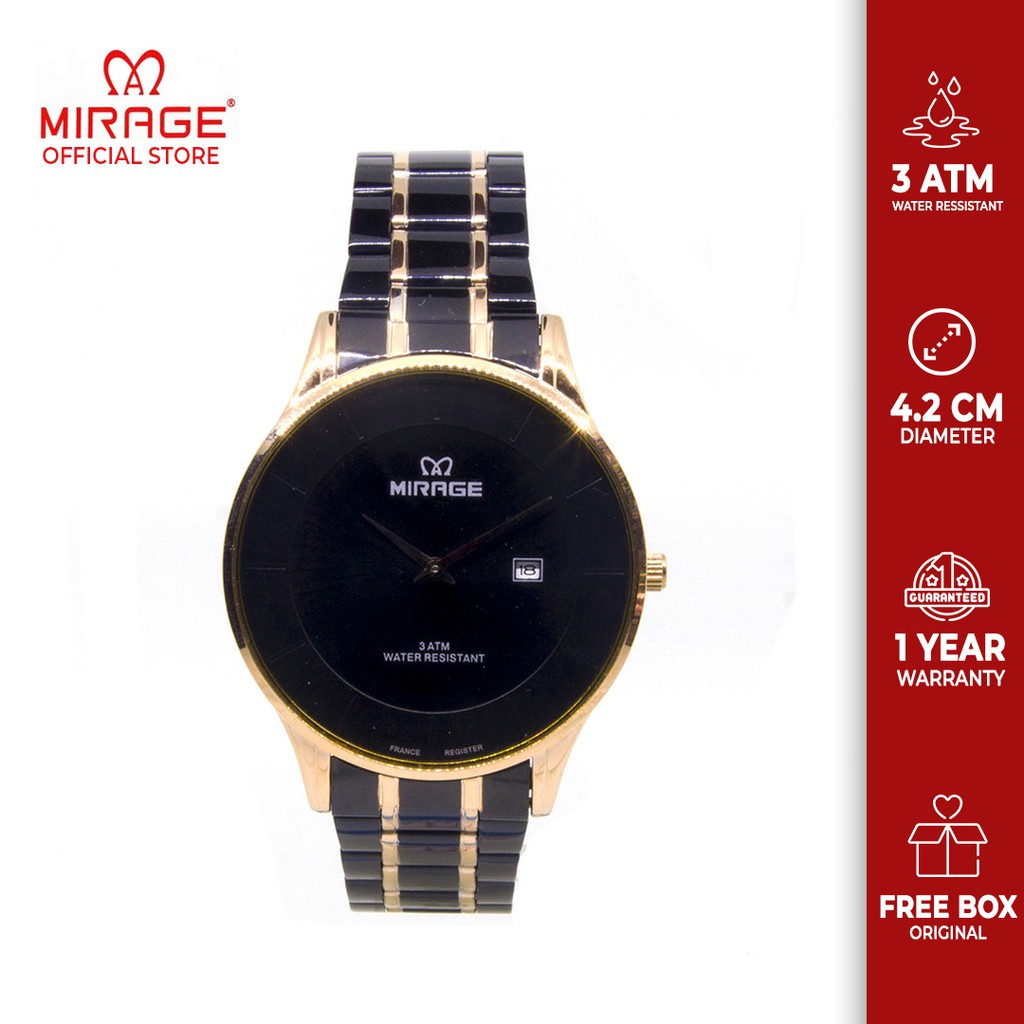 Jam Tangan Pria Mirage Ori Keren Model Baru 8670 M Hitam List Rosegold Trendy Garansi Anti Air
