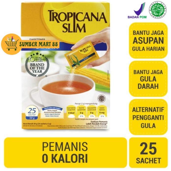 

Tropicana Slim Sweetener Diabtx Sachet 50g [ Gula Diabetes ] - 1box 25 sachet