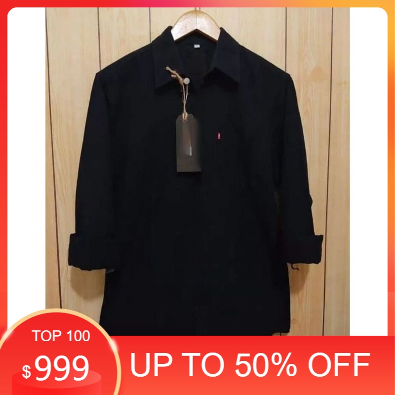 kemeja baju lengan panjang pria polos hitam putih nevy maroon size M L XL/Kondangan nikahan resepsi