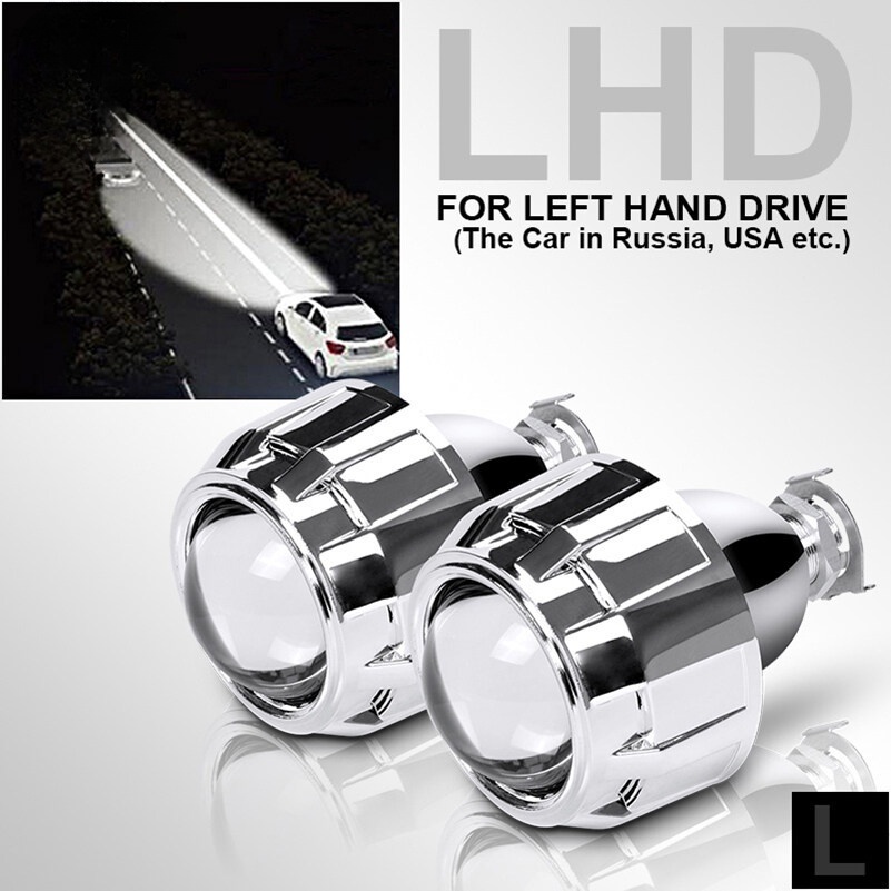 2.5 Inci Universal Bi Xenon HID Lensa Proyektor Perak Hitam Shroud H1 Xenon Bohlam LED H4 H7 Lampu D