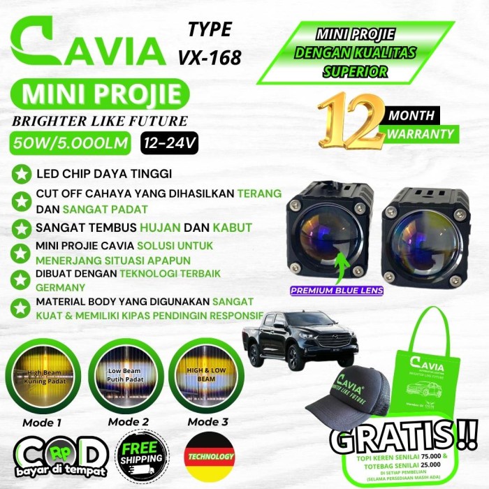 MINI PROJIE MOBIL LAMPU TEMBAK MAZDA BT50 LED LASER FOGLAMP PREMIUM CAVIA