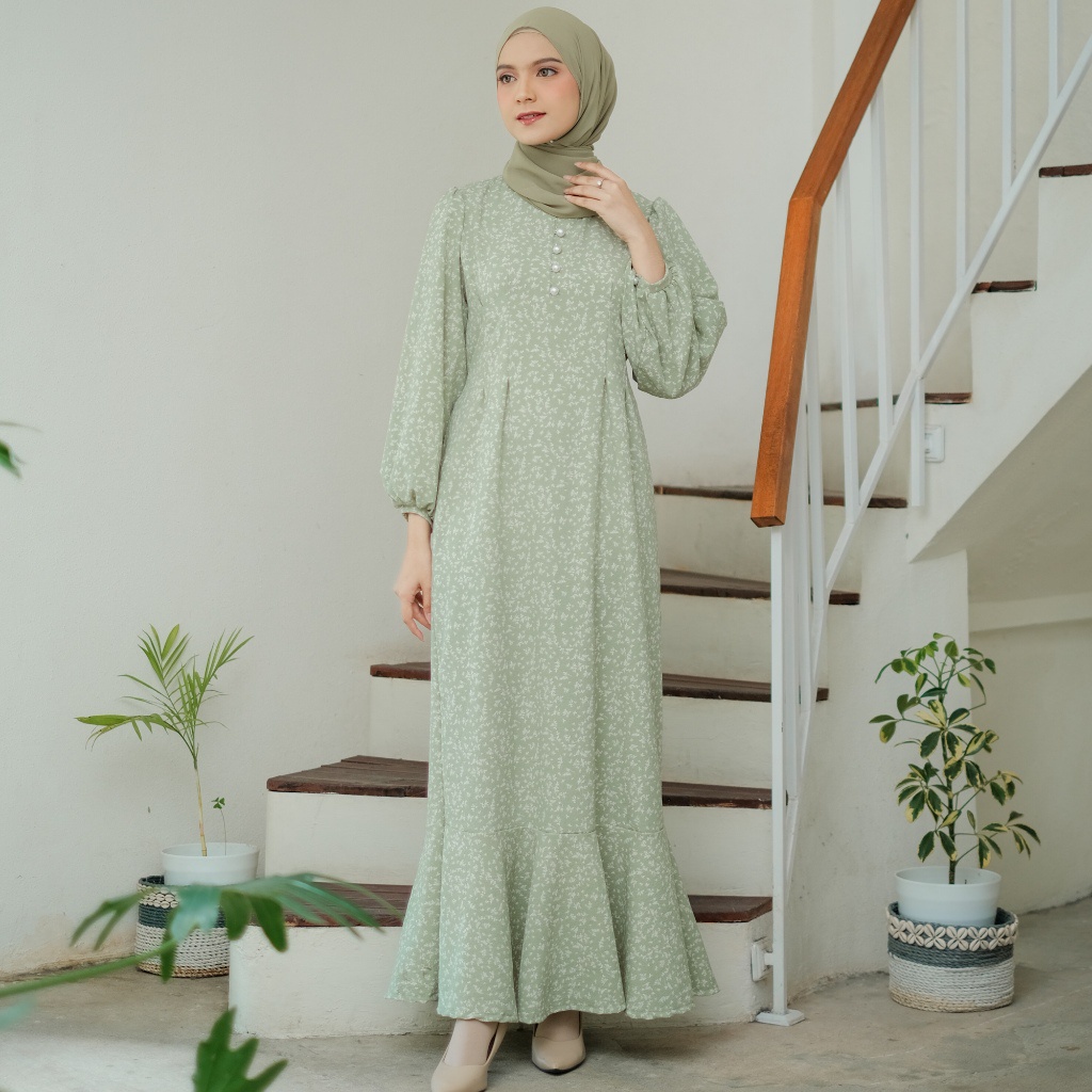 TAFANA - Jisso Dress Muslim Korea Bahan Crinkle | gamis motif bunga | dress floral | gamis korea | g
