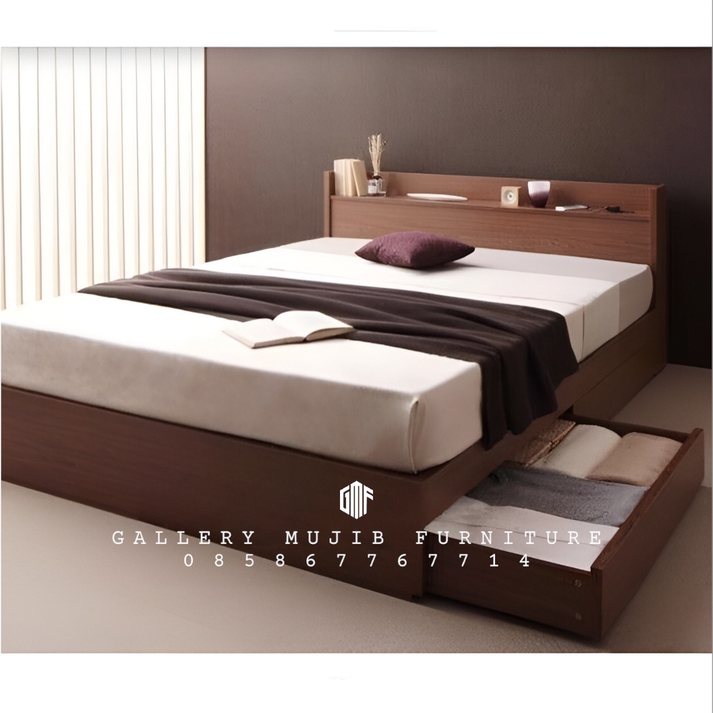 Dipan minimalis , bed tempat tidur kayu jati laci - 100x200