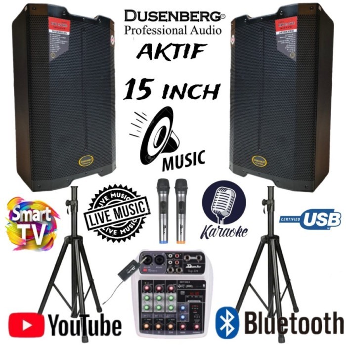 Paket Sound Aktif ĎUSENBERG 15 Inch Bluetooth Karaoke Smart tv