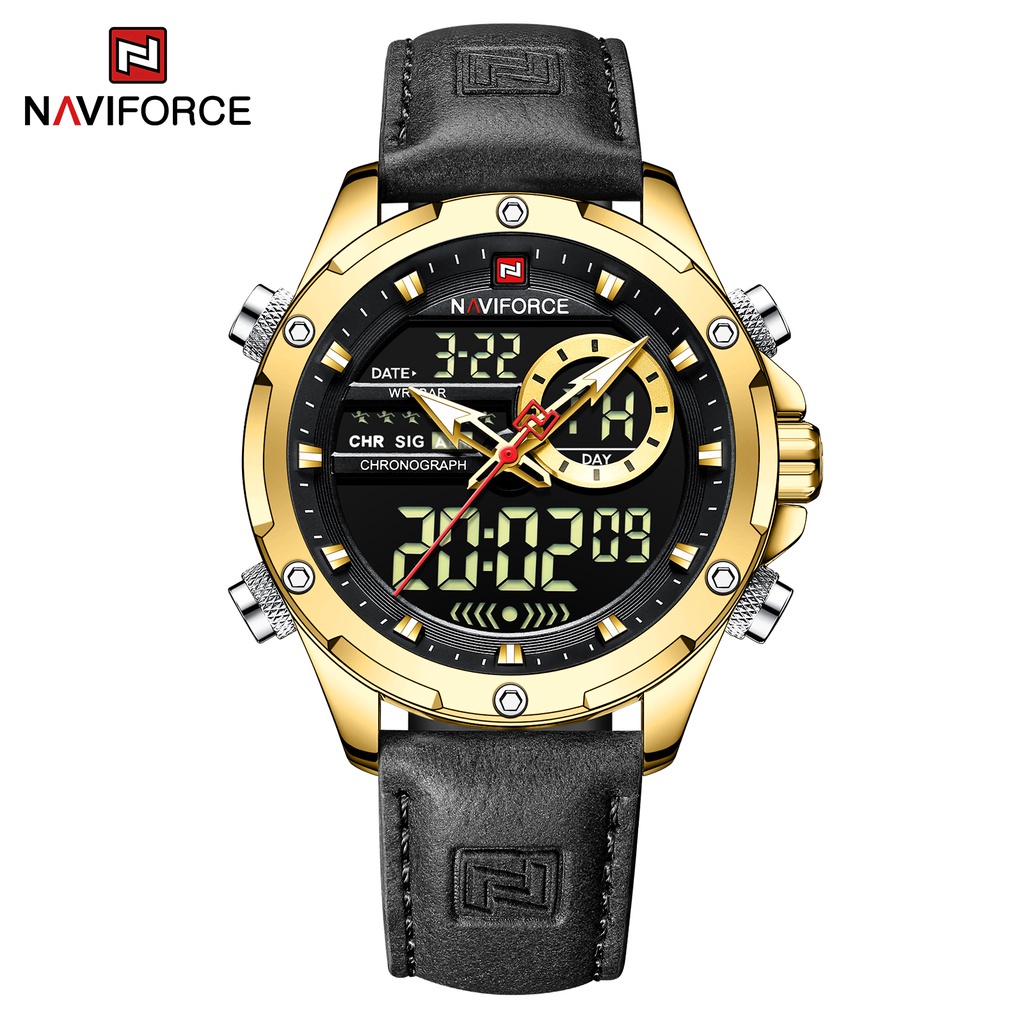 Promo Naviforce Double Time Kulit Jam Tangan Pria Analog Digi 9208 Original