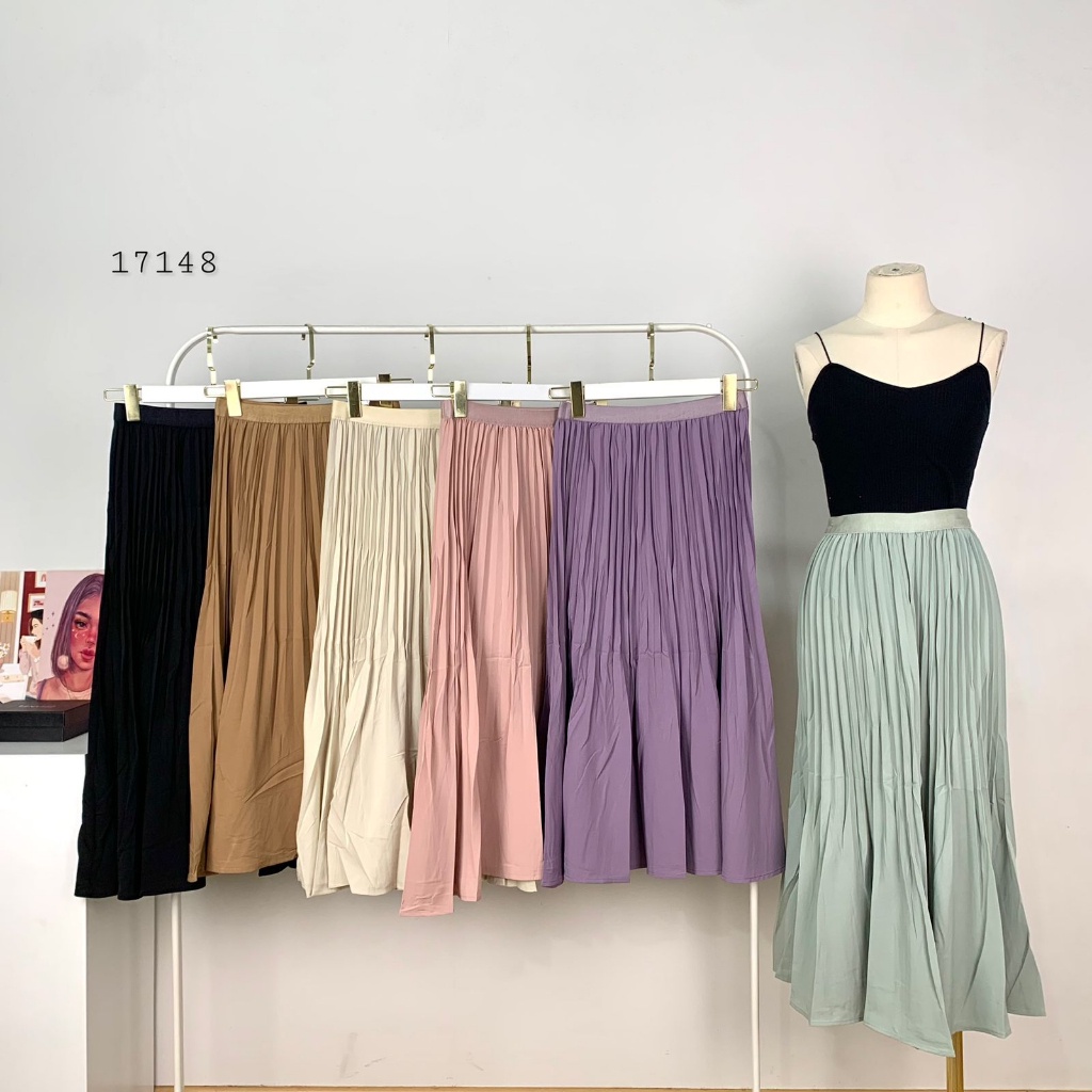 17148 ROK PLISKET 7/8 POLOS PINGGANG FULL KARET KELILING PREMIUM BAWAHAN ROK PLISKET WANITA MODEL RO