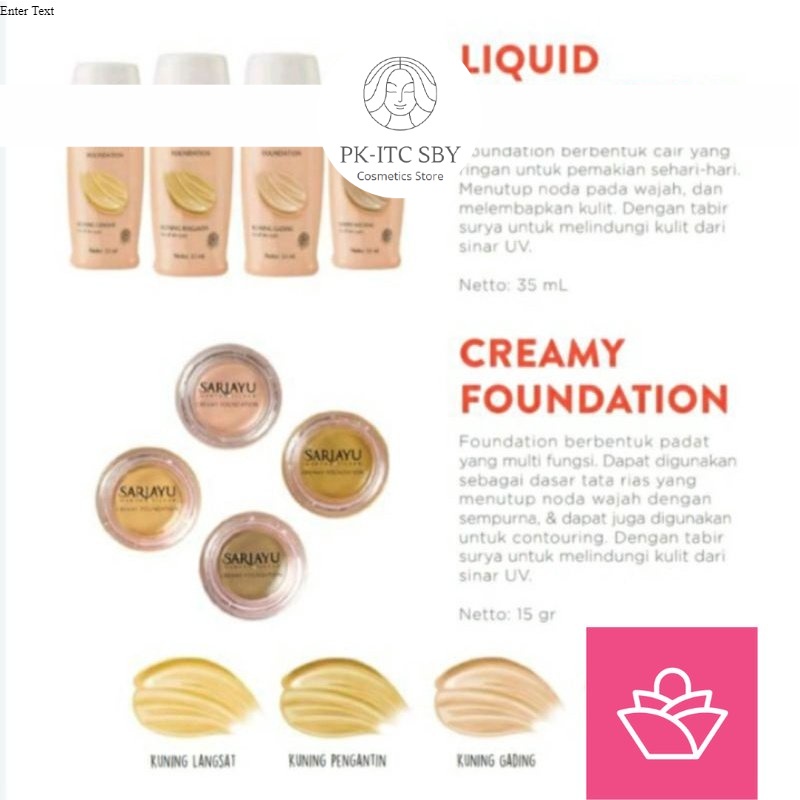 (ITC) [Terlaris]Sariayu Liquid/Creamy Foundation/Alas Bedak/Dempul Kuning Langsat/Kuning Pengantin/K