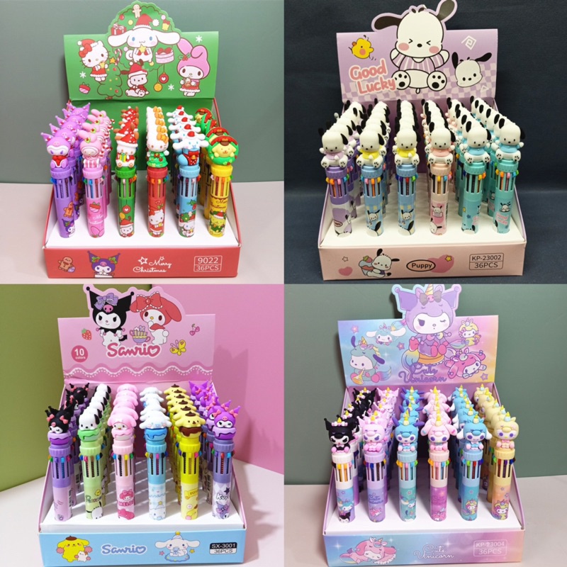 

sanrio 10 colors pen ballpoint 10 warna chrismas kuromi melody cinnamonrol pen