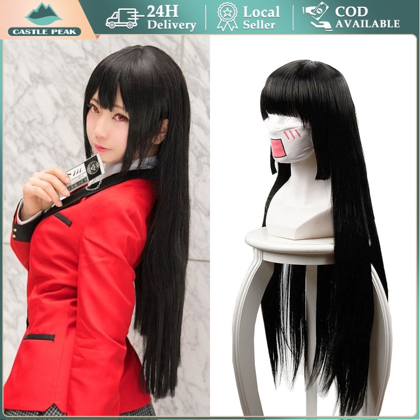 Jabami Yumeko Kakegurui Wig / Wig Base Hitam Panjang 70cm (Poni Panjng /Cutting) /Enma Ai Wig