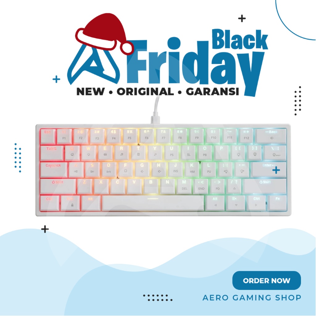 DA Meca 6 RGB Low Profile 60% Mechanical Gaming Keyboard Putih