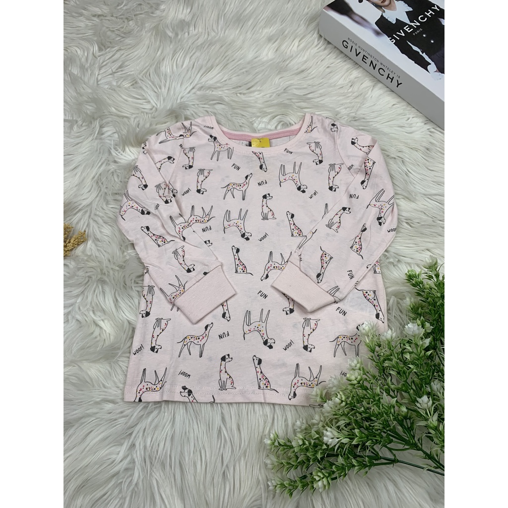 BAJU ANAK CEWEK BABY PINK LENGAN PANJANG MOTIF ANJING  - BRAND LITTLE KIDS - BRAND ORIGINAL - BAJU A