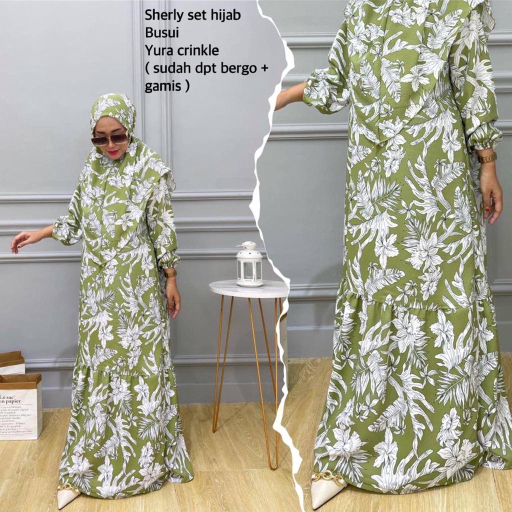 21099 LONG MAXI BERGO BUNGA FLOWY SLETING DEPAN BUSUI JILBAB SORONG GAMIS BUNGA BASIC TANGAN KARET B