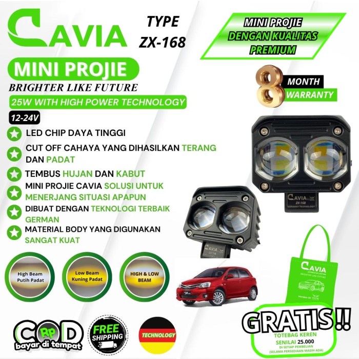 CAVIA-PREMIUM MINI PROJIE LAMPU TEMBAK SOROT 2 3 MATA LED FOGLAMP ETIOS VALCO