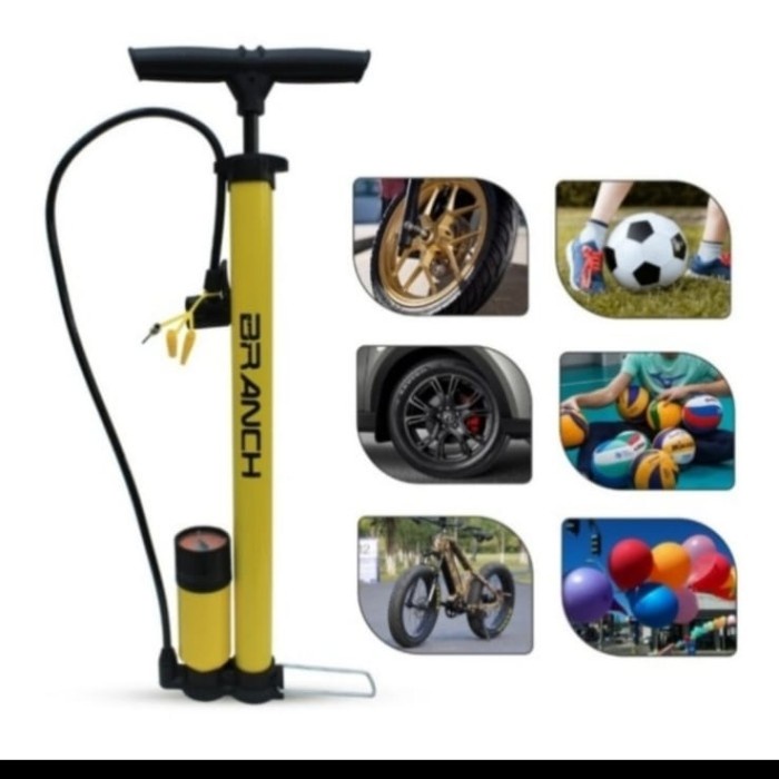 Pompa angin + meter ban sepeda tangan motor bola tabung pentil BRANCH