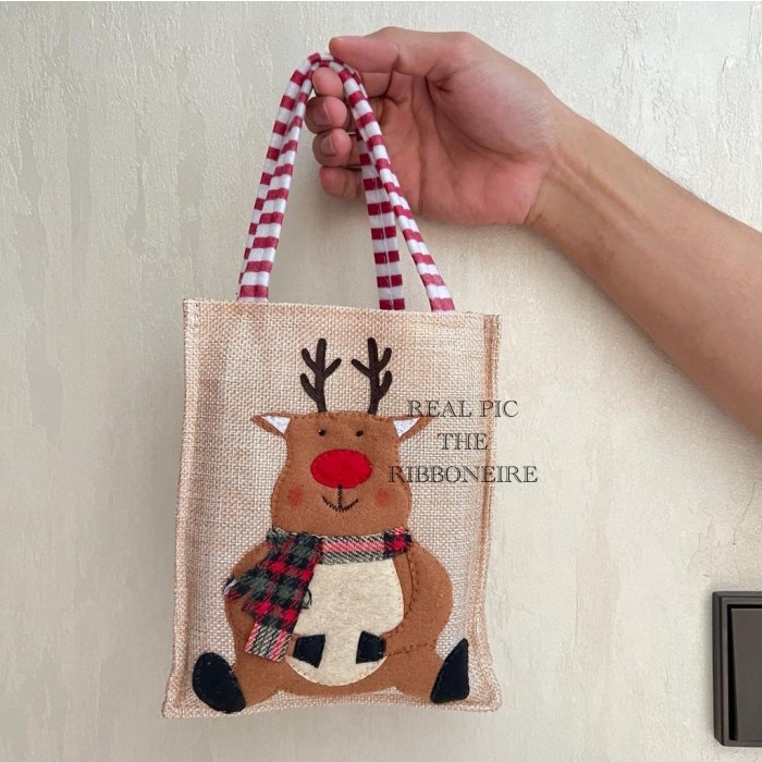 Christmas linen bag/ tas natal/ goodie bag natal/ tote bag natal - SNOWMAN