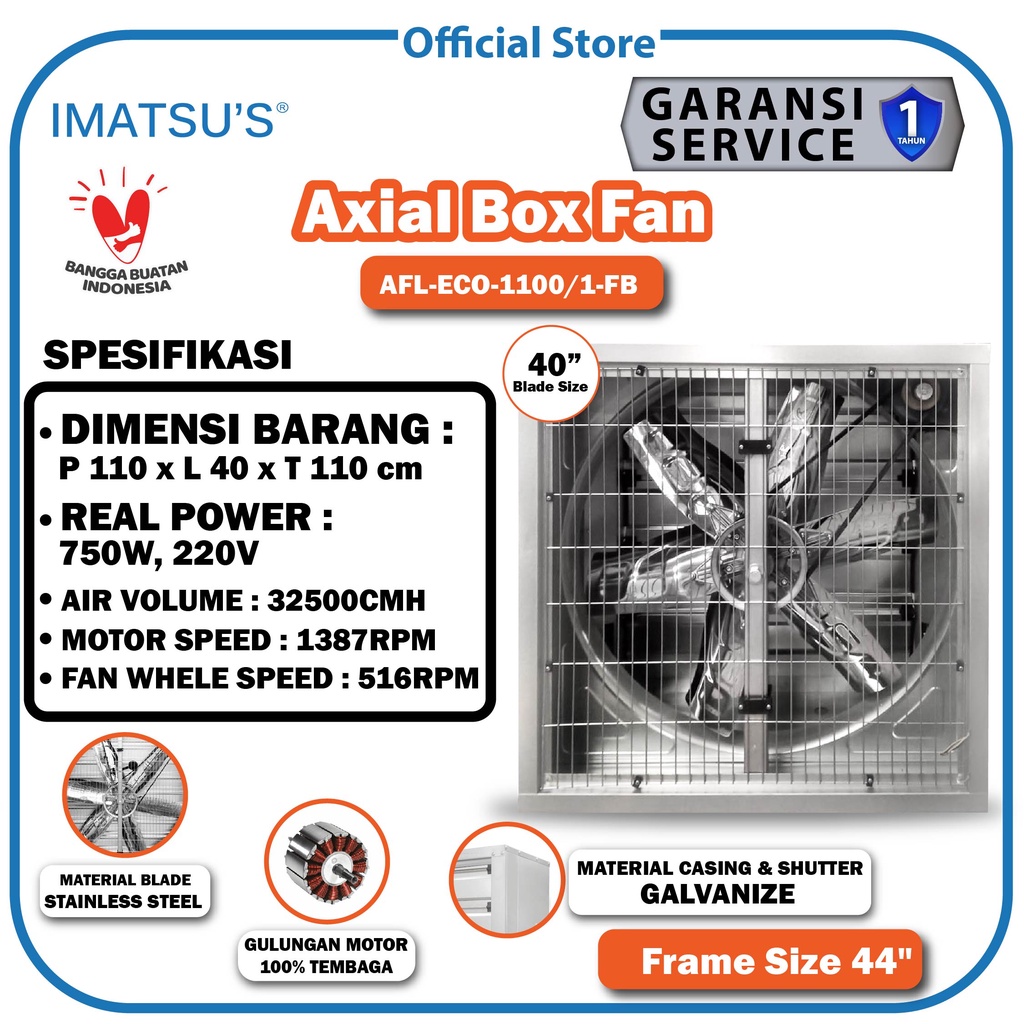 Blower Exhaust Box Fan Kandang Ayam 40 Inch 220V 1 Phase AFL-ECO-1100/1-FB Kipas Gudang