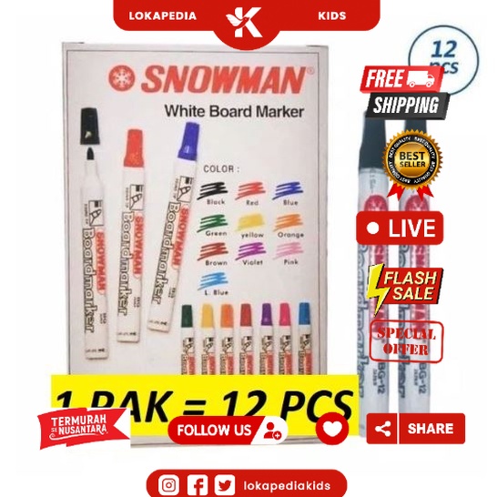 

(12pc) SPIDOL WHITEBOARD SNOWMAN BG 12 / SEPIDOL PAPAN TULIS ABG 12 / SPIDOL PAPAN TULIS BISA DIHAPUS