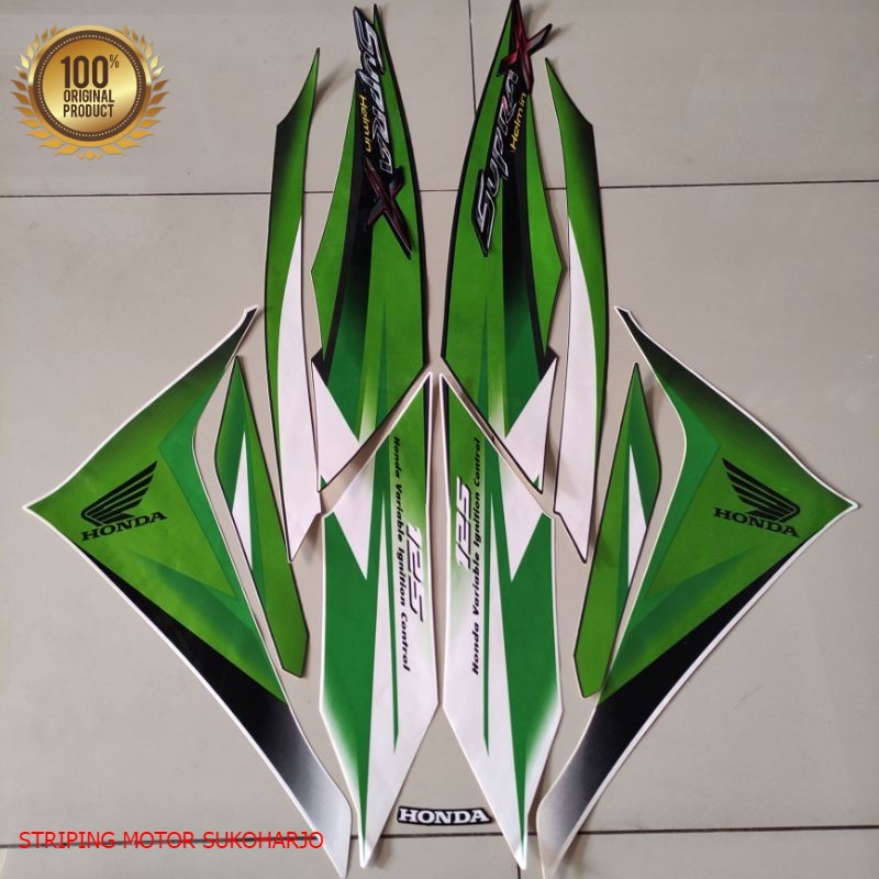 (ORI) striping honda supra x 125 r helm in 2010 2011 hijau putih kualitas original