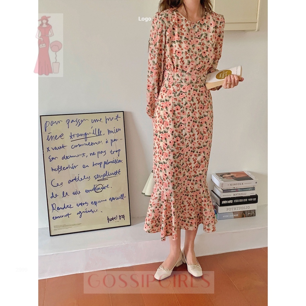 GossipGirls - AIMEI Fishtail dress 2022 New Floral Women's French Long dress