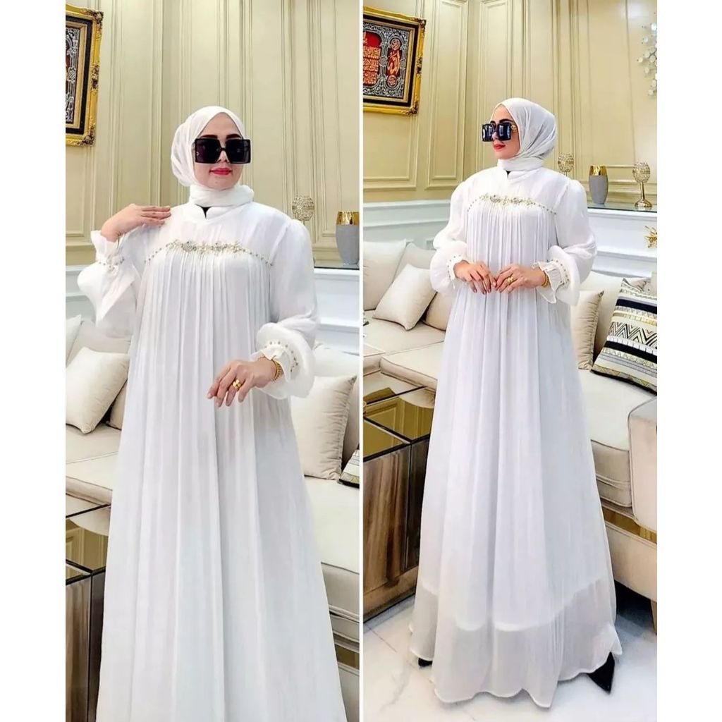 Gamis Shimmer Silk Premium Alina Dress KF Bahan Kain Shimmer Aplikasi Payet Size M L XL XXL aGmis Wa