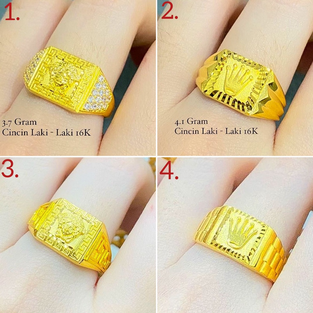 Cincin pria anak dan dewasa emas asli kadar 700 70 16k cowok lebar petak versacie rolex jam arloji b