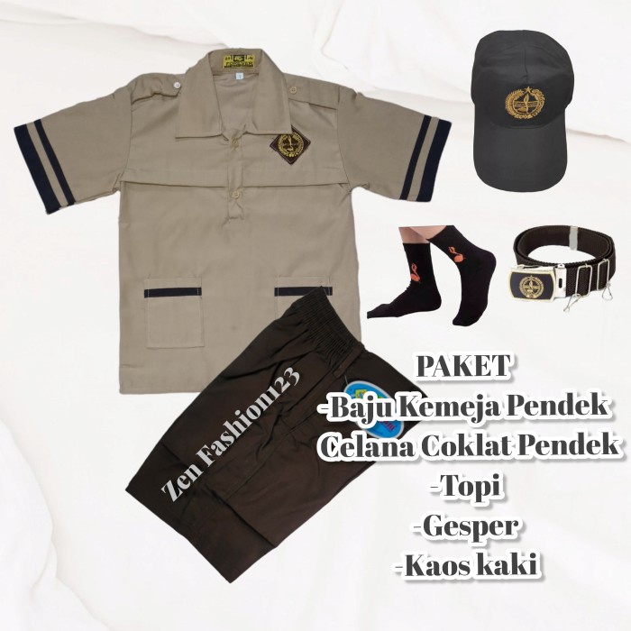 

[MEDAMART] BEST QUALITY Seragam SD Pramuka Siaga Laki Celana Pendek Baju Pendek 6 thn