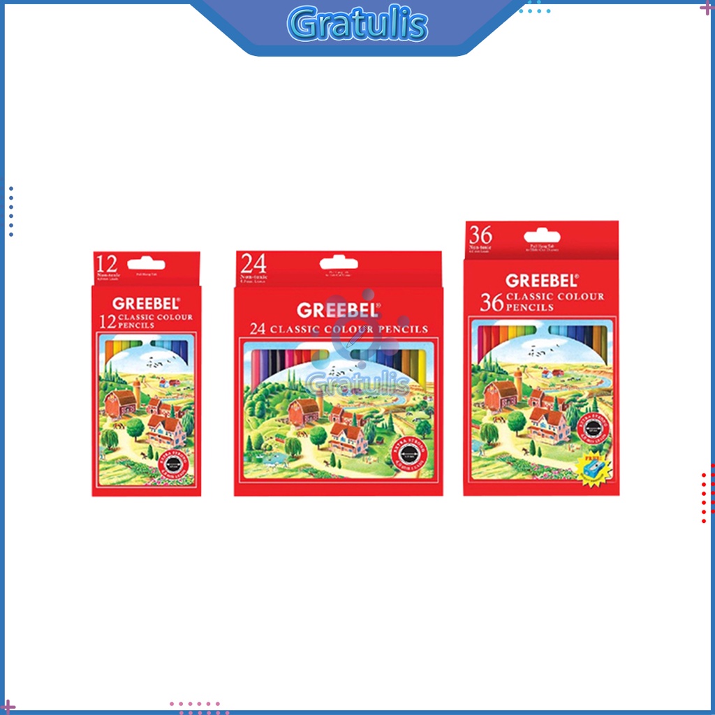 

PENSIL WARNA CLASSIC GREEBEL BOX MERAH / 12 24 36 WARNA / PENCILS COLORING 1 SET LENGKAP