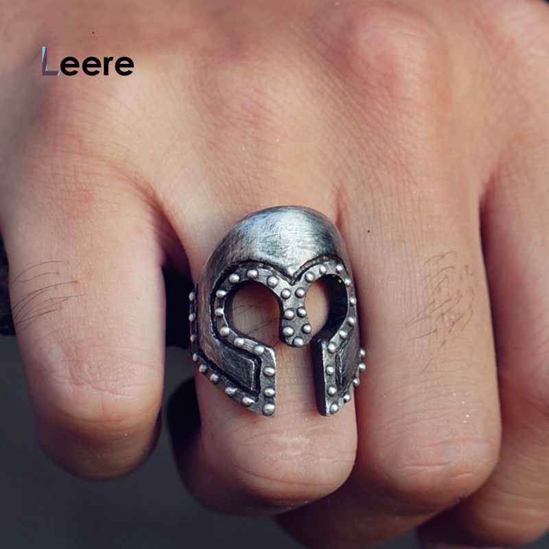 LEERE -uniseks cincin topeng prajurit Cincin logam  spartan gaya vintage  cincin terbuka yang  diper