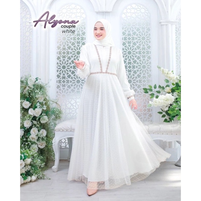 Baju Gamis Putih Wanita Nikahan Baju Umroh Haji Lebaran Alyona