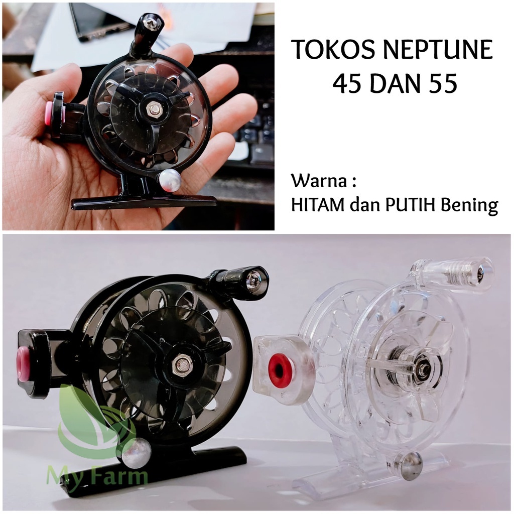 Reel Tokos Neptune 45 Dan 55 /Tokos Abs Hitam Putih Bening Gulungan Senar Pancing Mini Size 4.5cm & 