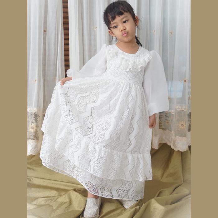 Gamis  Anak Perempuan Brukat Organza/baju muslim anak perempuan  - Hijau Wardah, Usia 3-4
