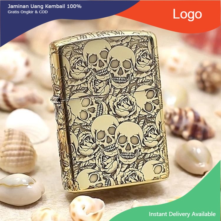 Korek Api Zippo Gold Skull Original Made In USA / Korek Api Unik/Zippo Murah/Zippo Unik/Lighter Manc