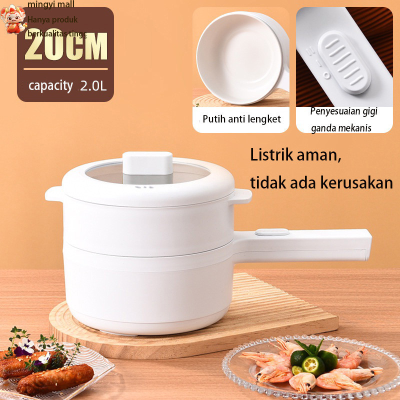 20cm Panci masak listrik multifungsi panci panas listrik kecil panci putih kecil 2L