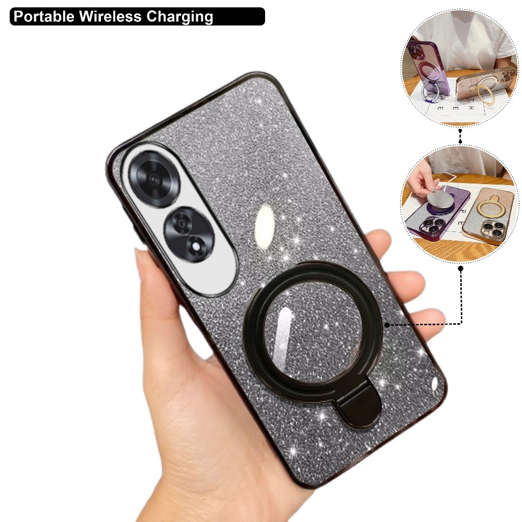 Casing Import Oppo A60 A3x A3 Pro A58 A57 A77s A5 A9 F9 A12 A5s A7 Soft Case Glitter Ring Premium