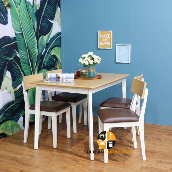 Set Meja Makan Minimalis Cat Duco - 4 Kursi Sofa Makan Cafe | Mebel Jepara