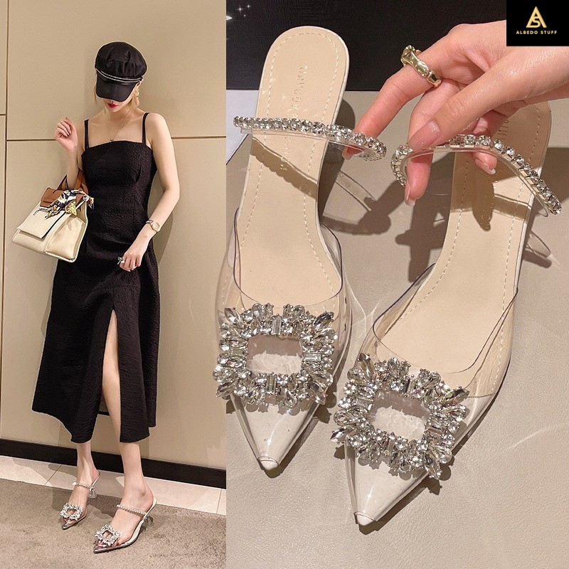 FINDAL Sepatu Hak Kaca Wanita High Heels Transparan Import Elegan Hils Bening HI-056