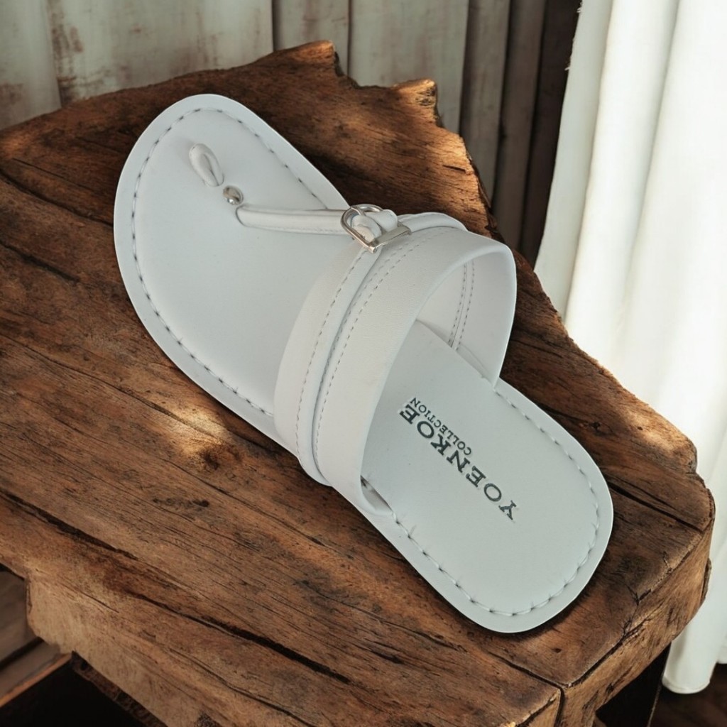 Sandal Model Tarumpah Kulit Putih Pria Dewasa Merk YOENKOE Khas Tasik Terbaru Elegan Murah