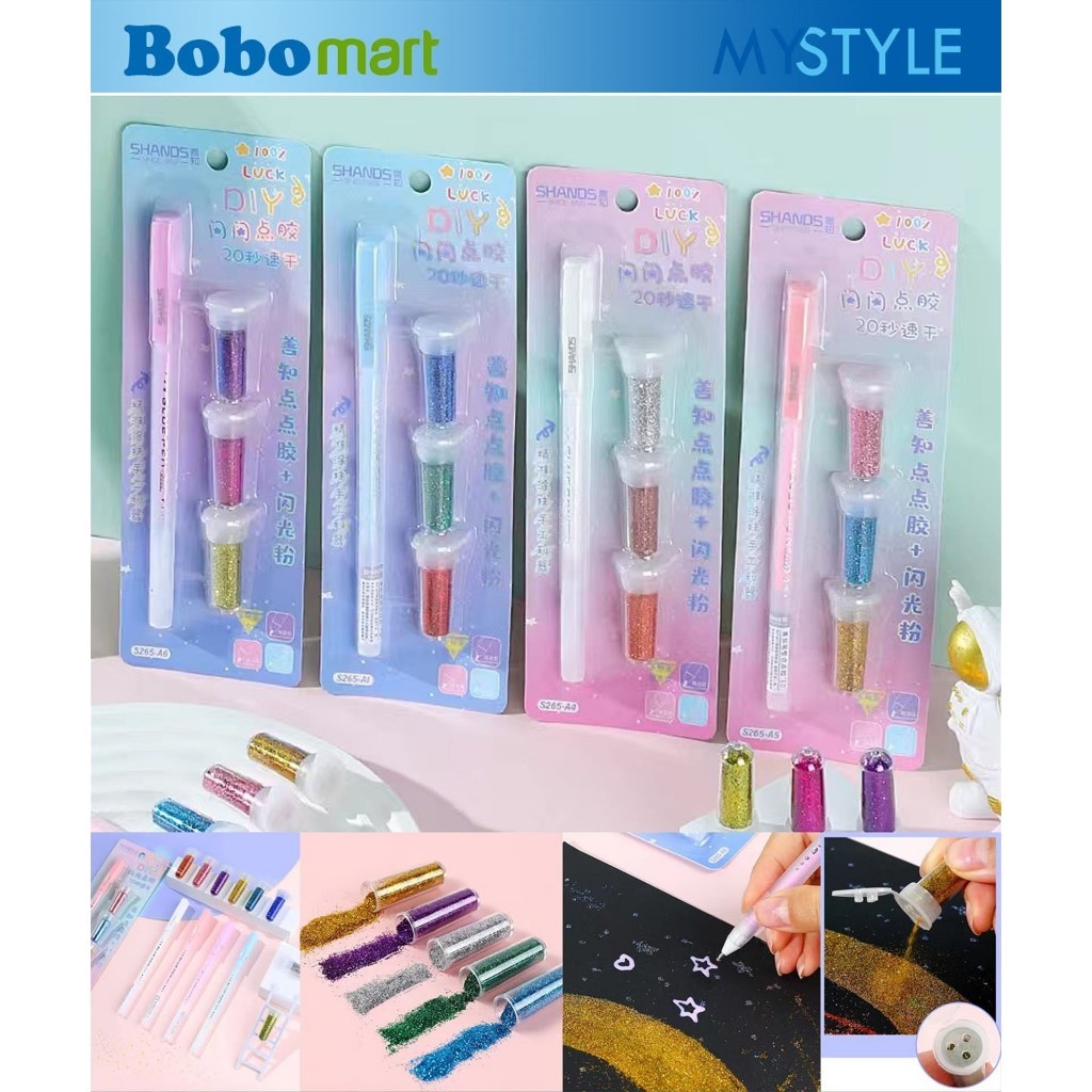 

1 SET DIY PULPEN LEM CAIR + GLITTER GLUE PEN COLOUR LIQUID GLUE PEN BOLPOIN LEM KERTAS MURAH