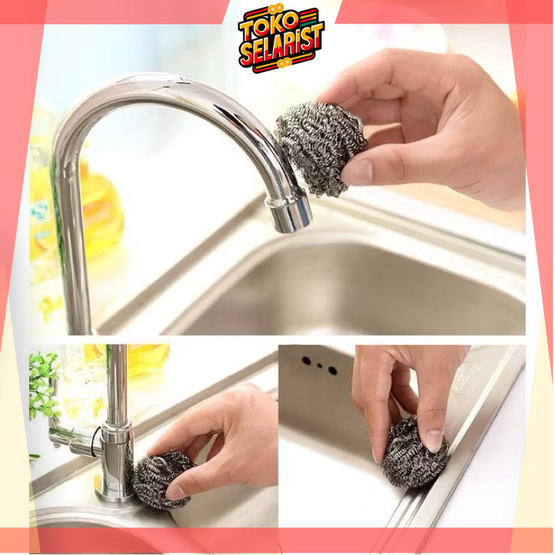 COD Makassar Sabut Kawat Cuci Piring Stainless Steel Anti Karat Serbaguna Dishwashing Wire Spon Pemb
