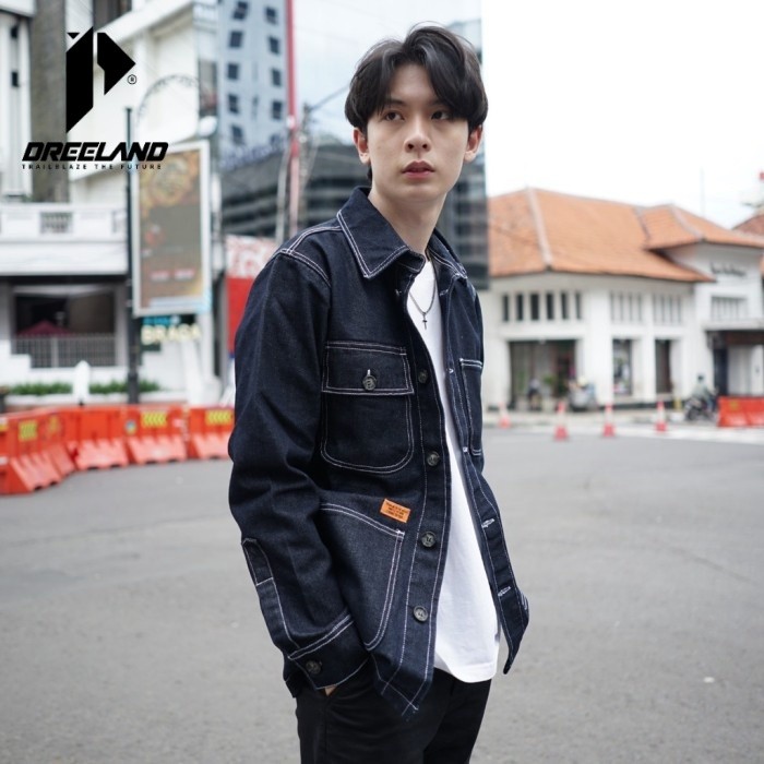 DREELAND X WOLV - Jaket Jeans Trucker Denim NavyBlue