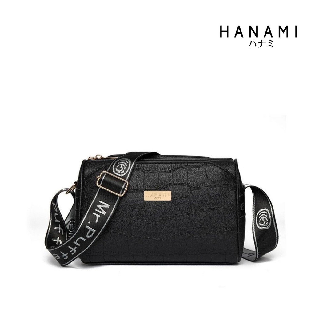 HANAMI Tas Selempang TA1011B5 Kekinian Kulit Rinvoca Branded Wanita Hitam Cantik Simple Remaja Murah