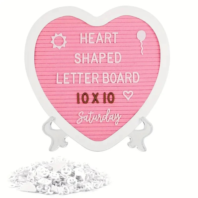 

Pink Heart Shape Felt Board with Letters Message Bulletin Board Wooden Wall Art Home Wedding Decor 26x25.5cm